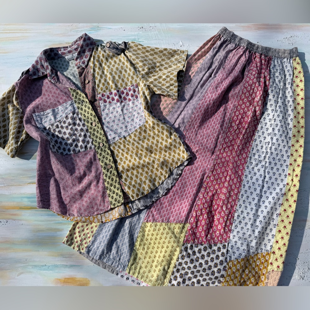 Sacred Threads Multicolor Patchwork Skirt and shirt matching set